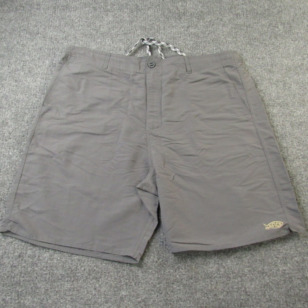 AFTCO Shorts Men 40x8.5 Gray Original Fishing Shorts Nylon Elastic Waist Pockets